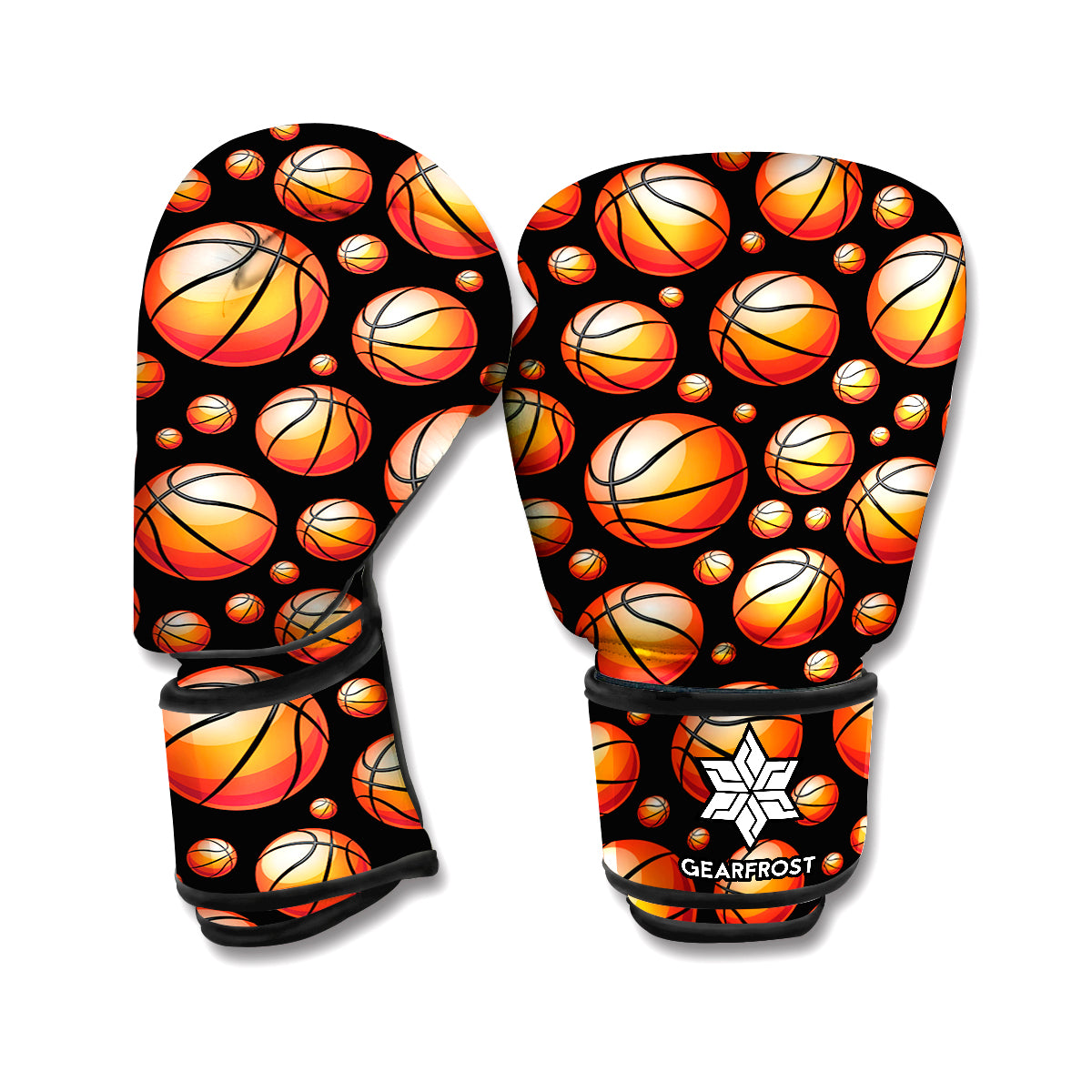 Black Basketball Pattern Print Boxing Gloves