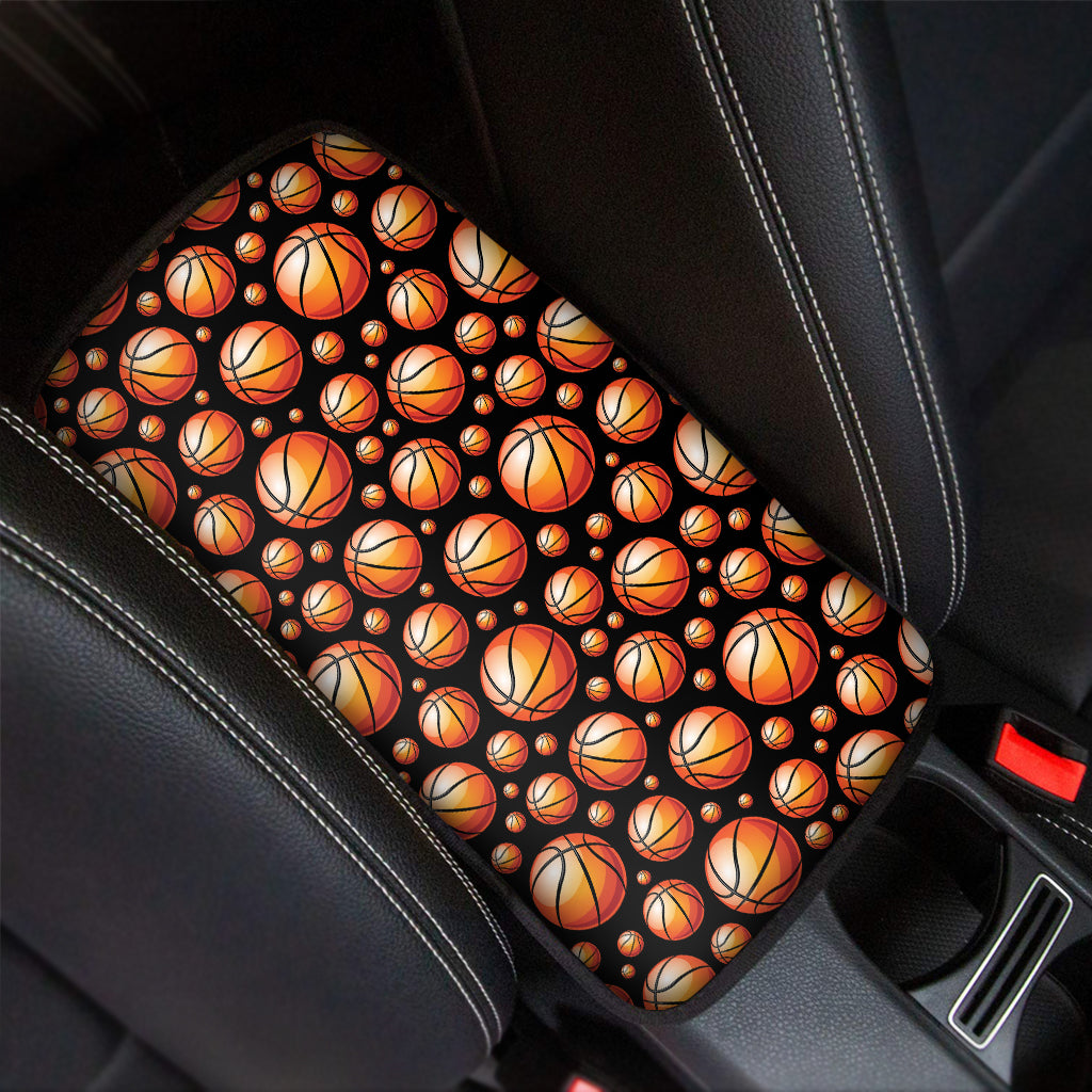 Black Basketball Pattern Print Car Center Console Cover