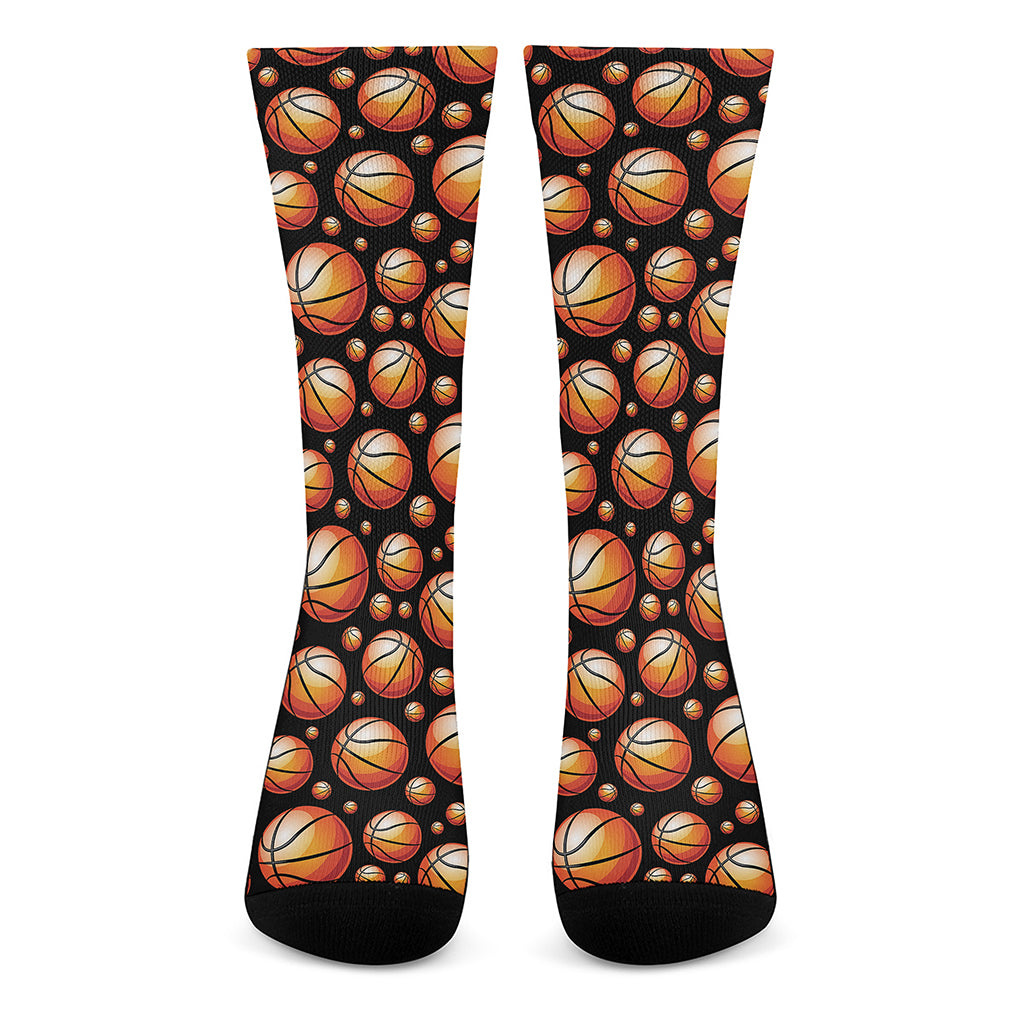 Black Basketball Pattern Print Crew Socks