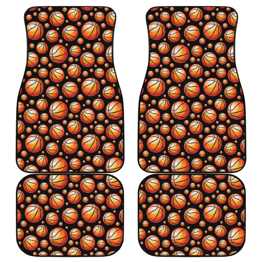 Black Basketball Pattern Print Front and Back Car Floor Mats