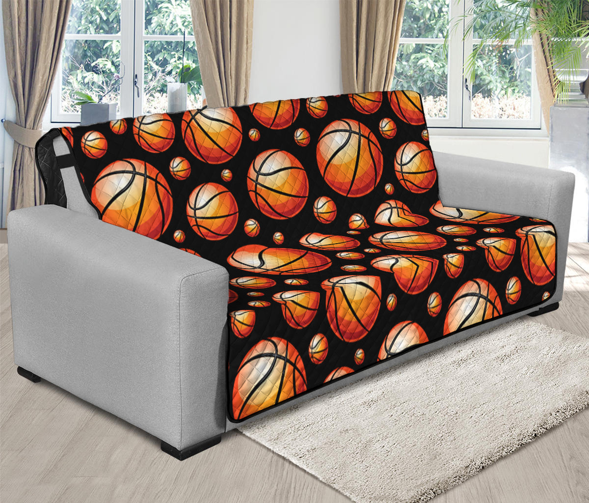 Black Basketball Pattern Print Futon Protector