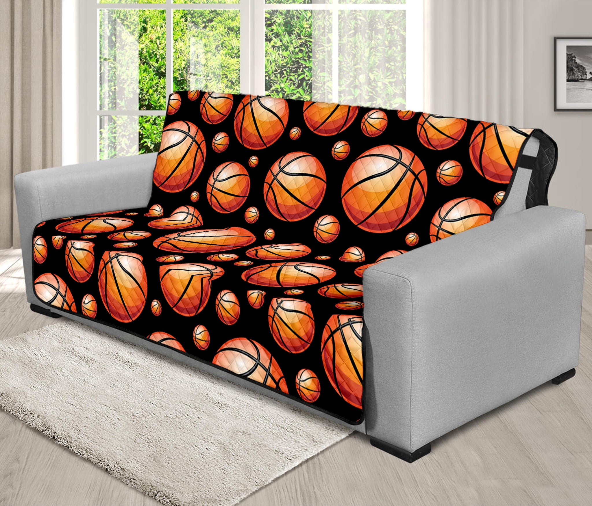 Black Basketball Pattern Print Futon Protector