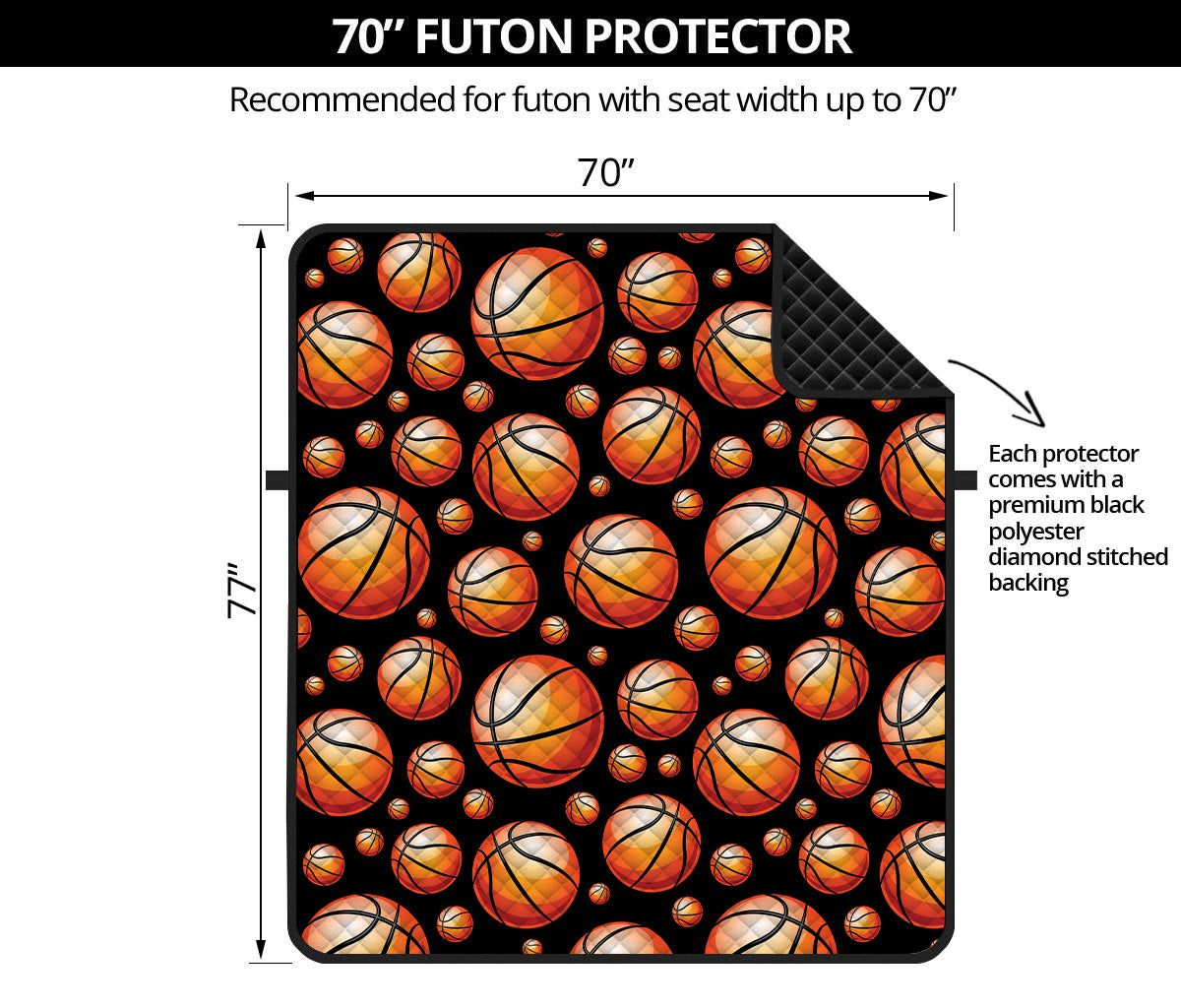 Black Basketball Pattern Print Futon Protector