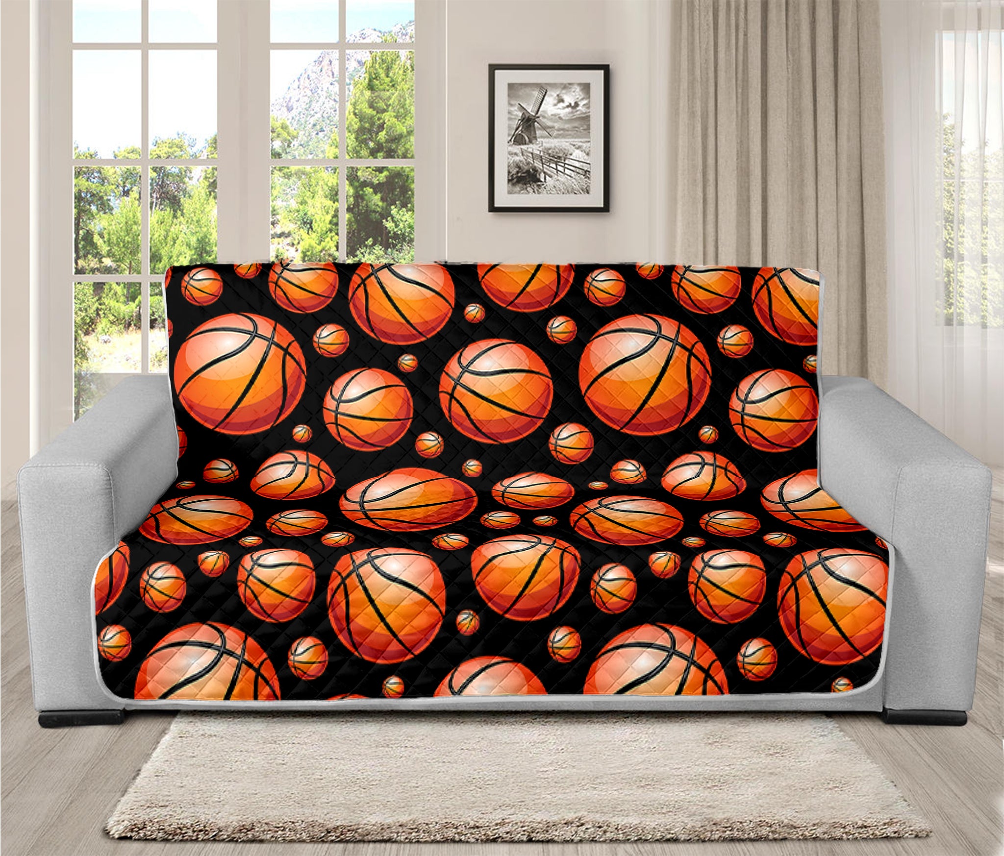 Black Basketball Pattern Print Futon Protector