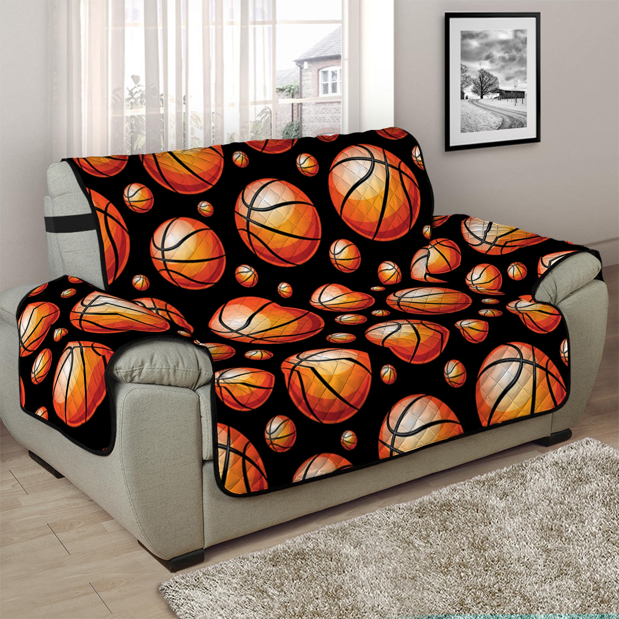 Black Basketball Pattern Print Half Sofa Protector