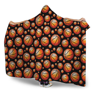 Black Basketball Pattern Print Hooded Blanket