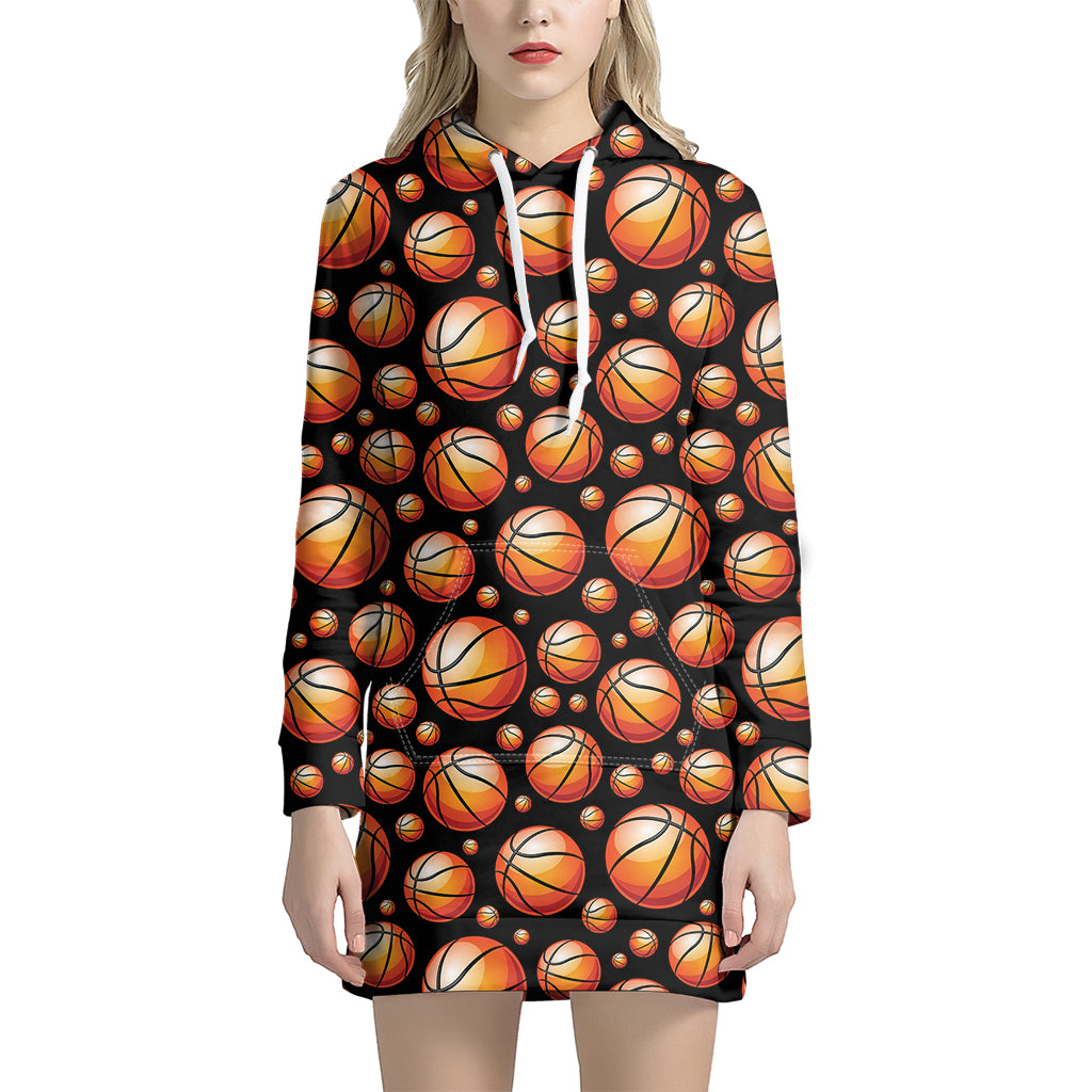 Black Basketball Pattern Print Hoodie Dress