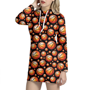 Black Basketball Pattern Print Hoodie Dress