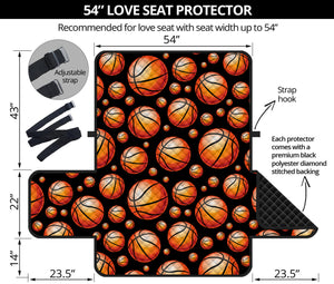 Black Basketball Pattern Print Loveseat Protector