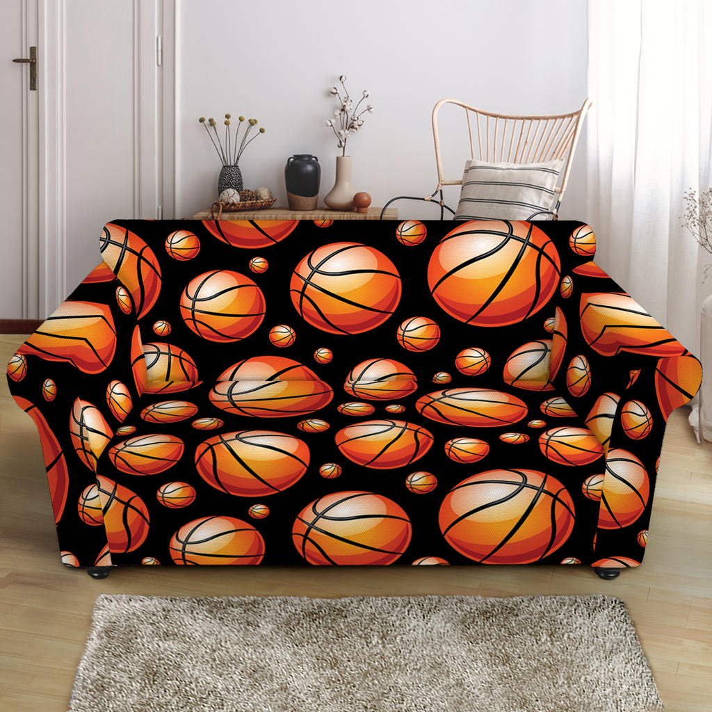 Black Basketball Pattern Print Loveseat Slipcover