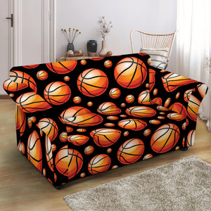 Black Basketball Pattern Print Loveseat Slipcover