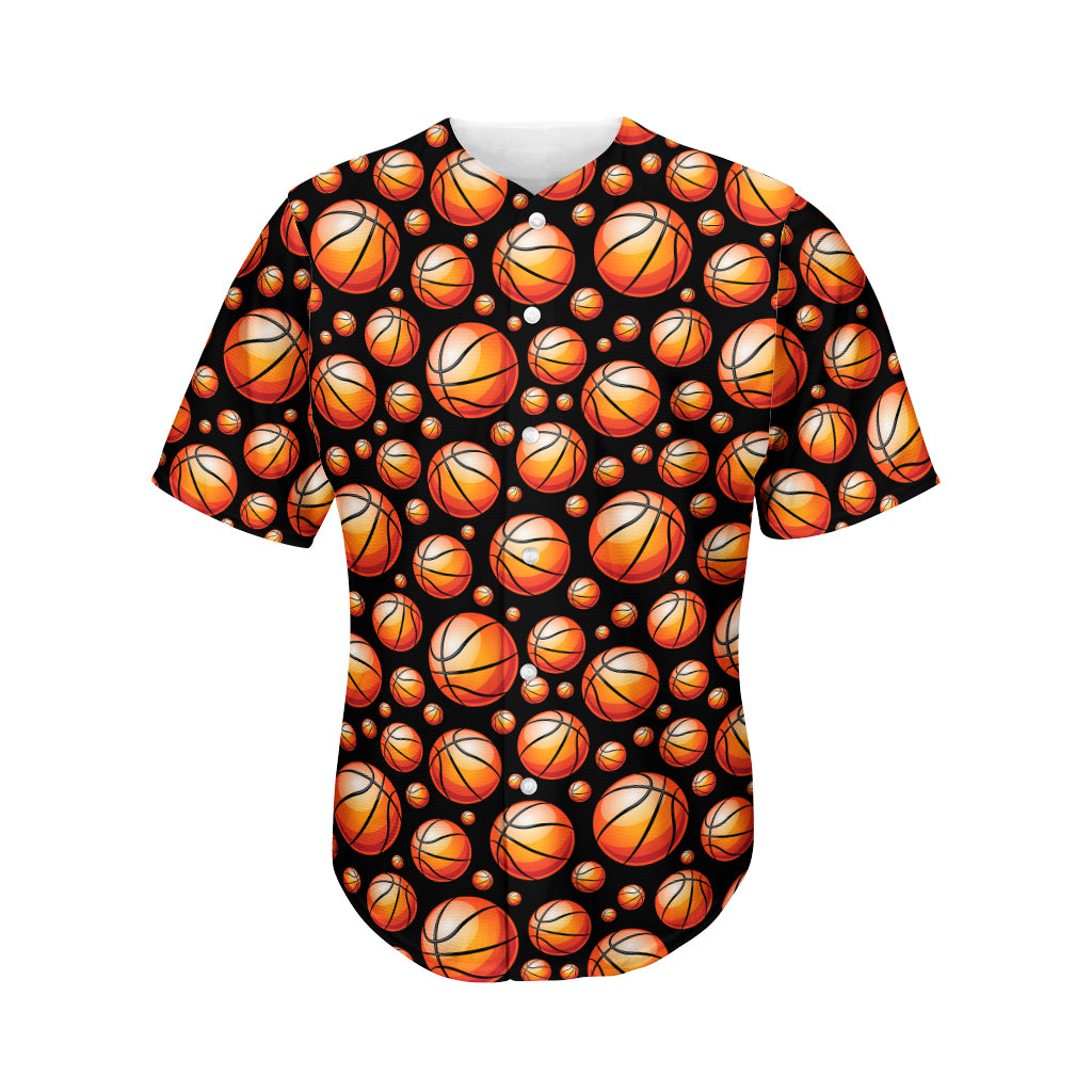 Black Basketball Pattern Print Men's Baseball Jersey