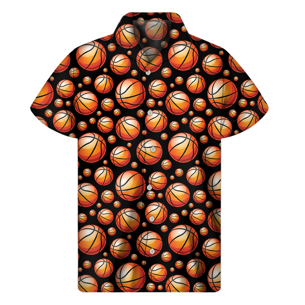 Black Basketball Pattern Print Men's Short Sleeve Shirt