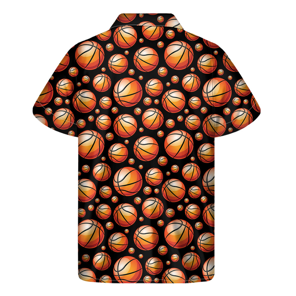Black Basketball Pattern Print Men's Short Sleeve Shirt