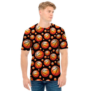 Black Basketball Pattern Print Men's T-Shirt