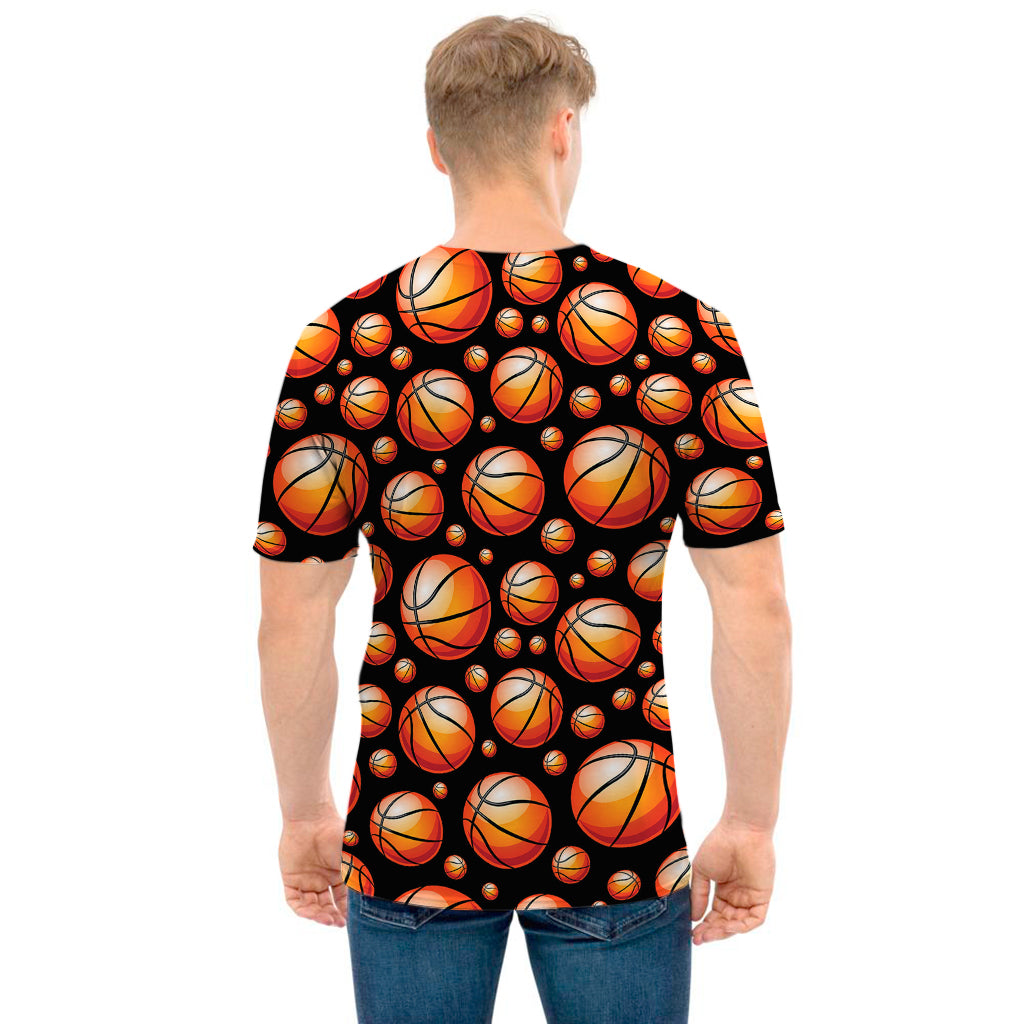 Black Basketball Pattern Print Men's T-Shirt