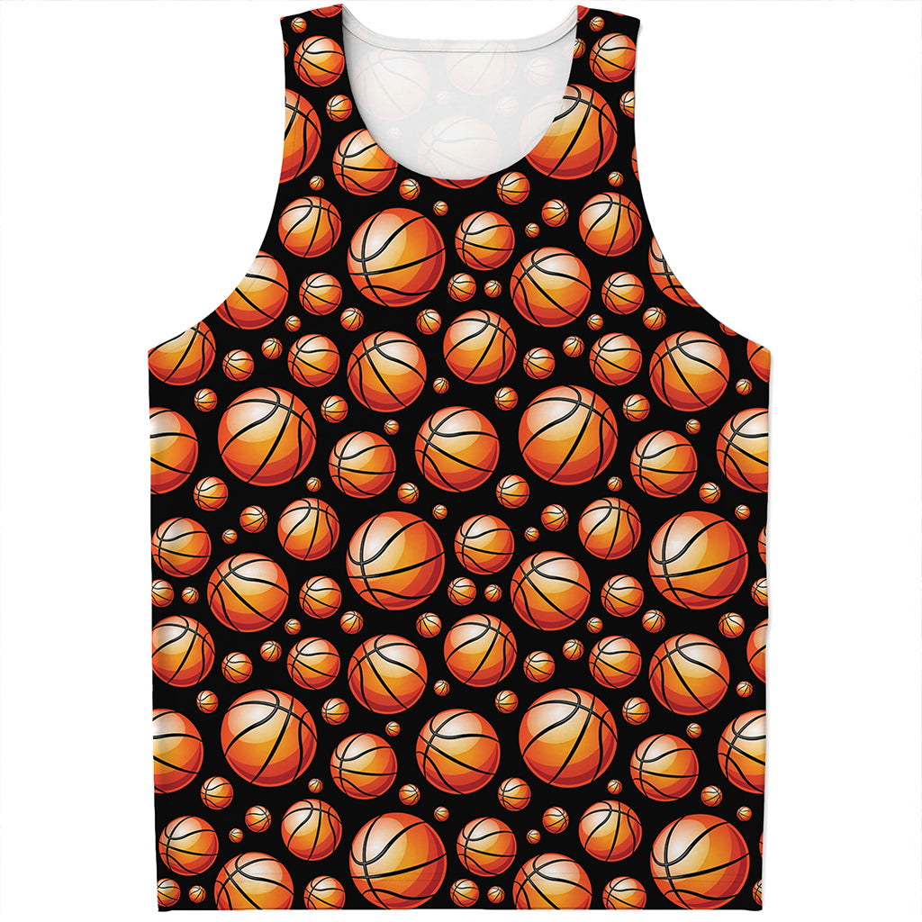 Black Basketball Pattern Print Men's Tank Top