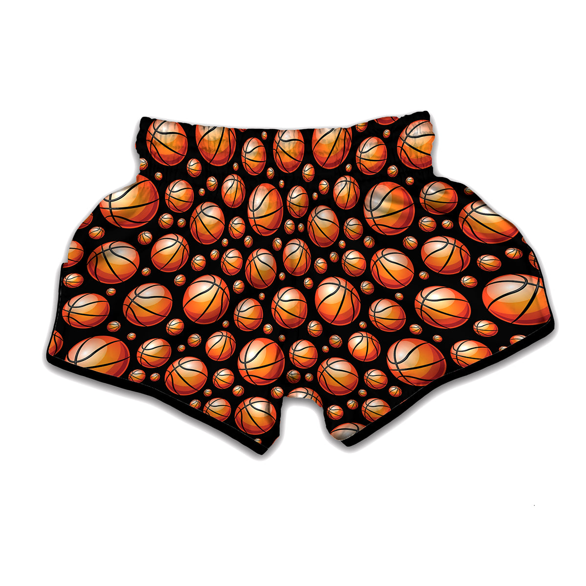 Black Basketball Pattern Print Muay Thai Boxing Shorts