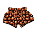 Black Basketball Pattern Print Muay Thai Boxing Shorts