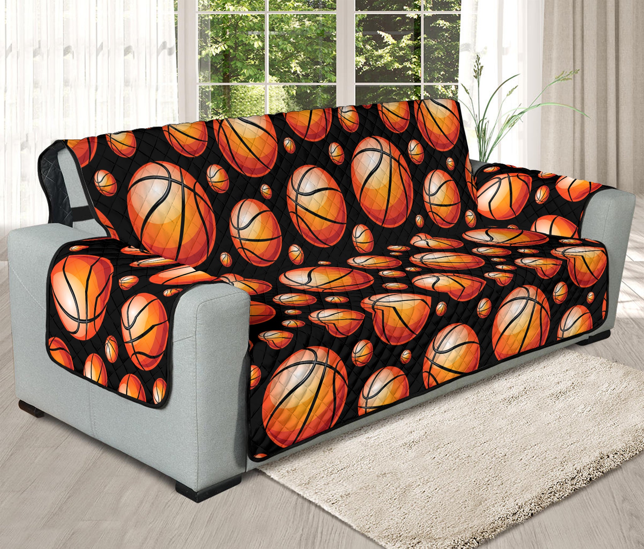 Black Basketball Pattern Print Oversized Sofa Protector