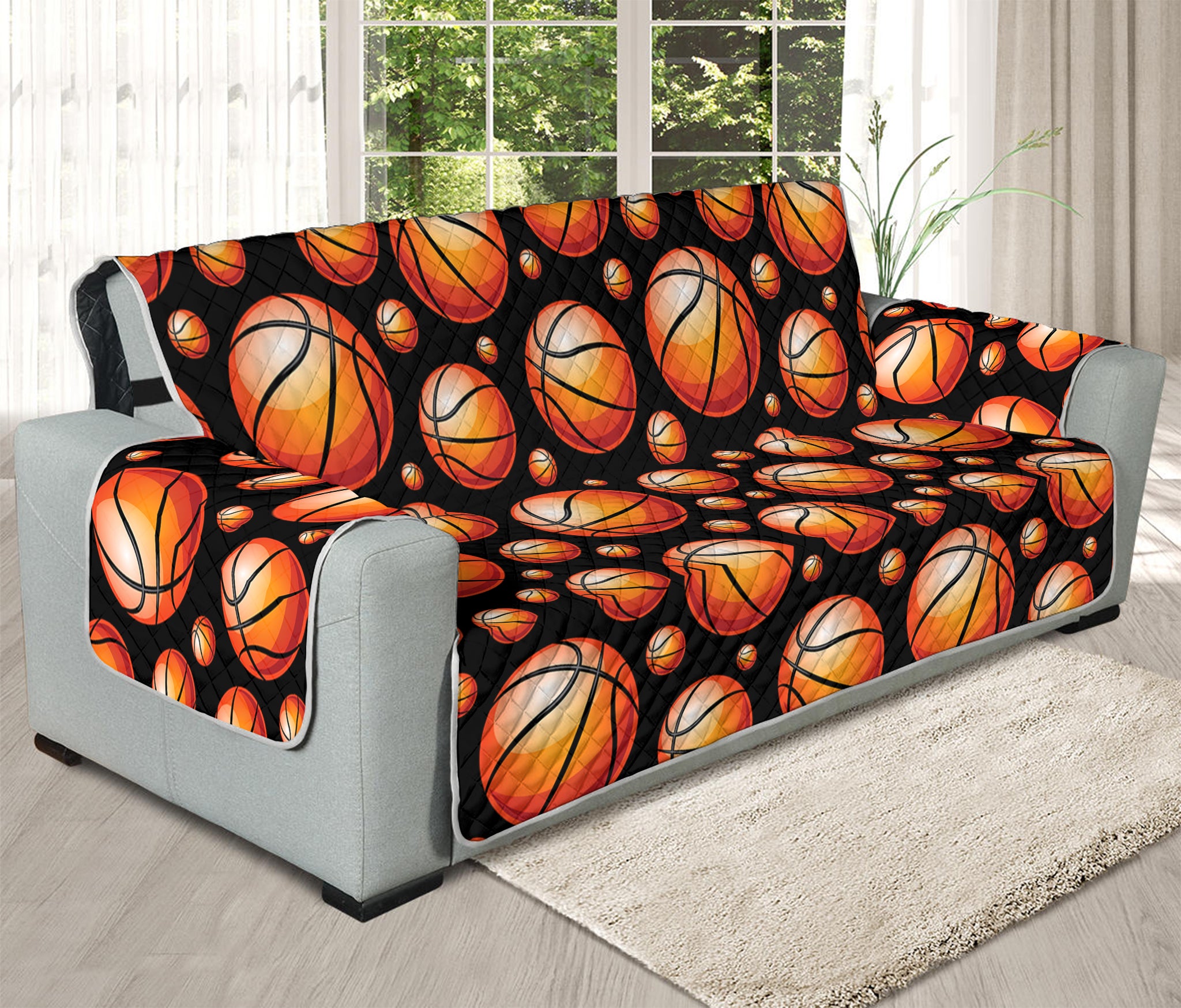 Black Basketball Pattern Print Oversized Sofa Protector