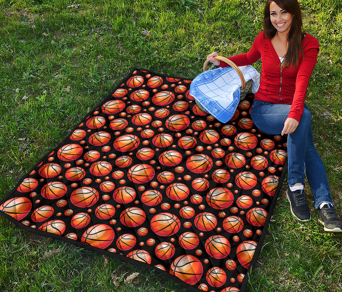 Black Basketball Pattern Print Quilt