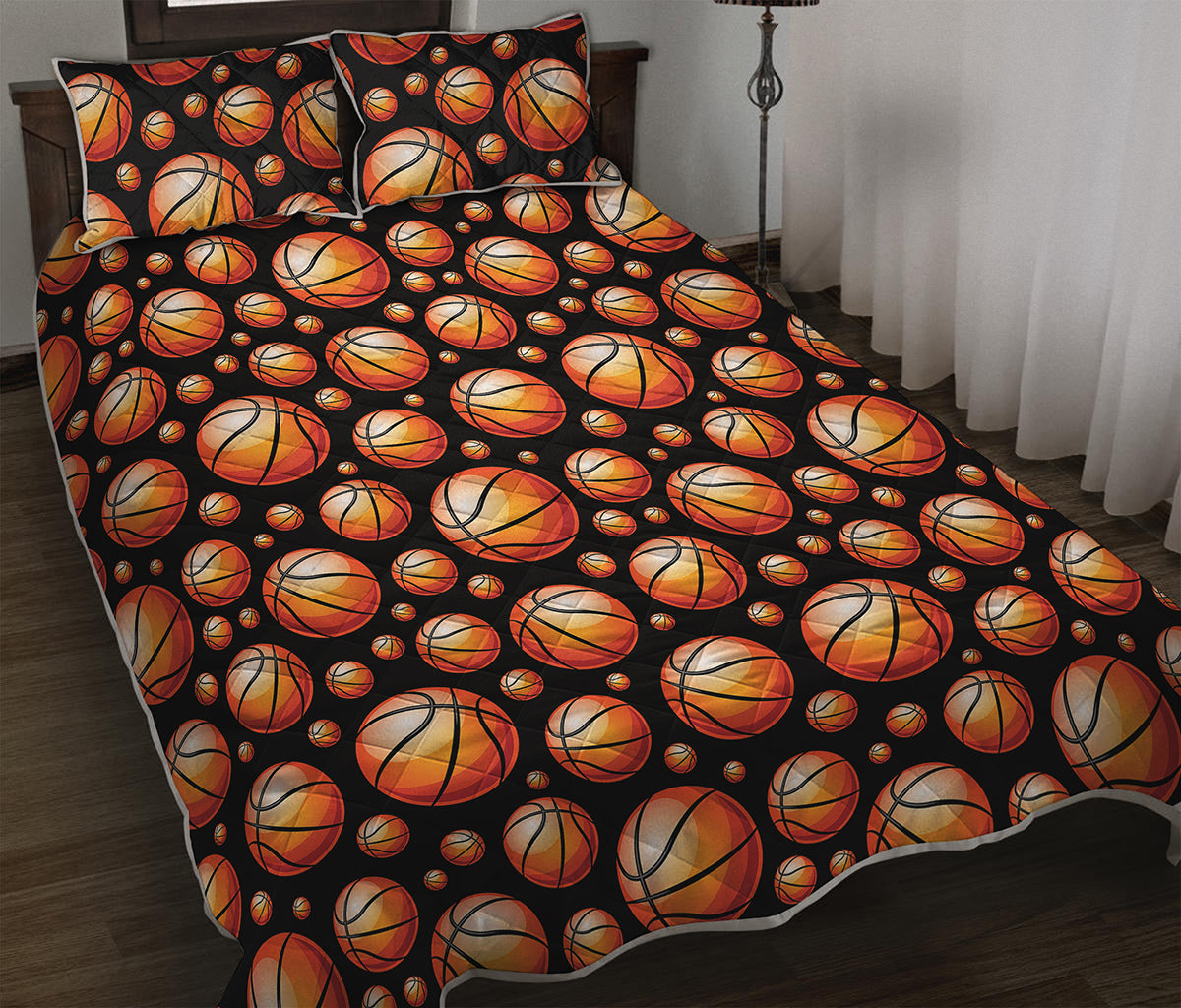 Black Basketball Pattern Print Quilt Bed Set