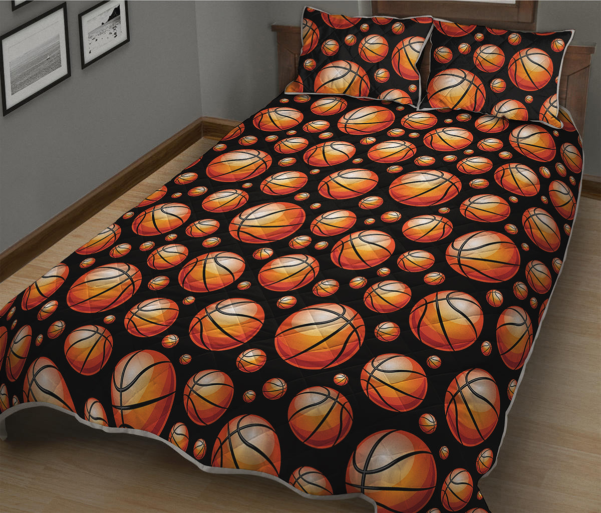 Black Basketball Pattern Print Quilt Bed Set