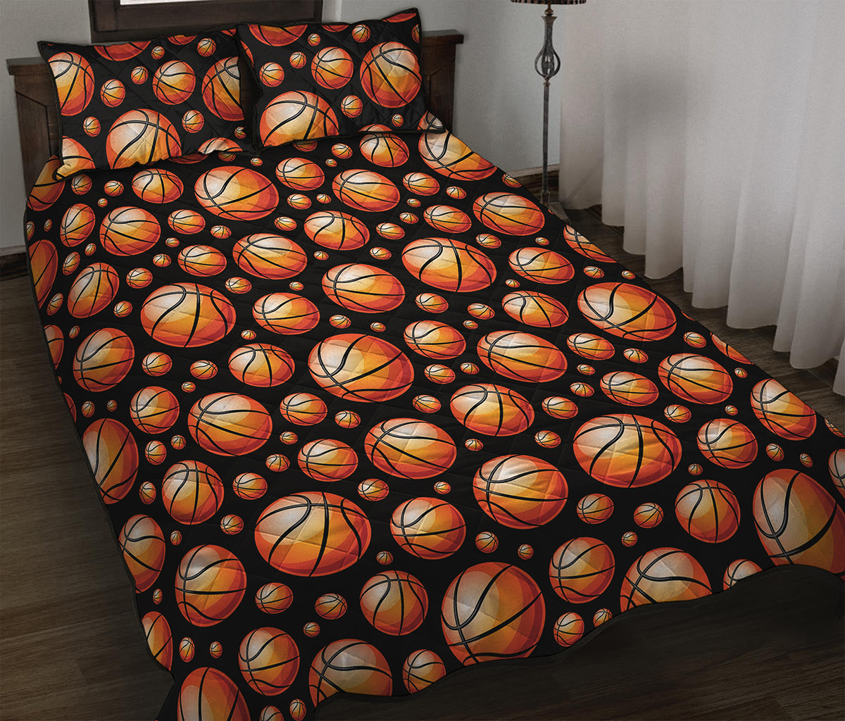 Black Basketball Pattern Print Quilt Bed Set