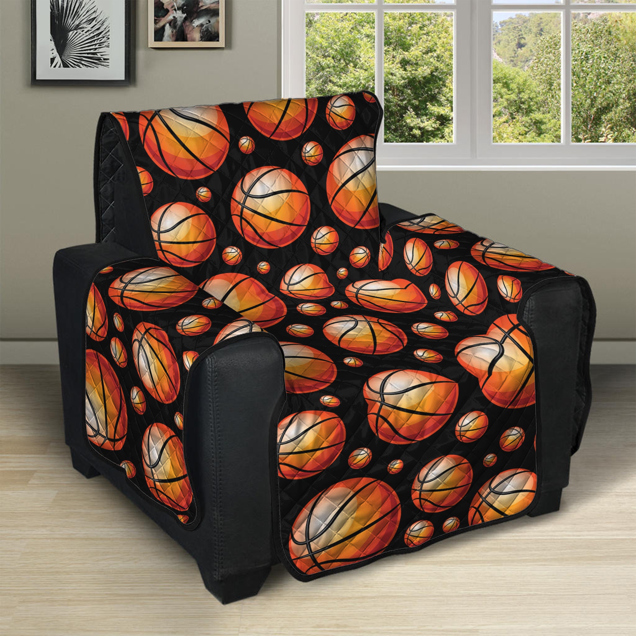 Black Basketball Pattern Print Recliner Protector