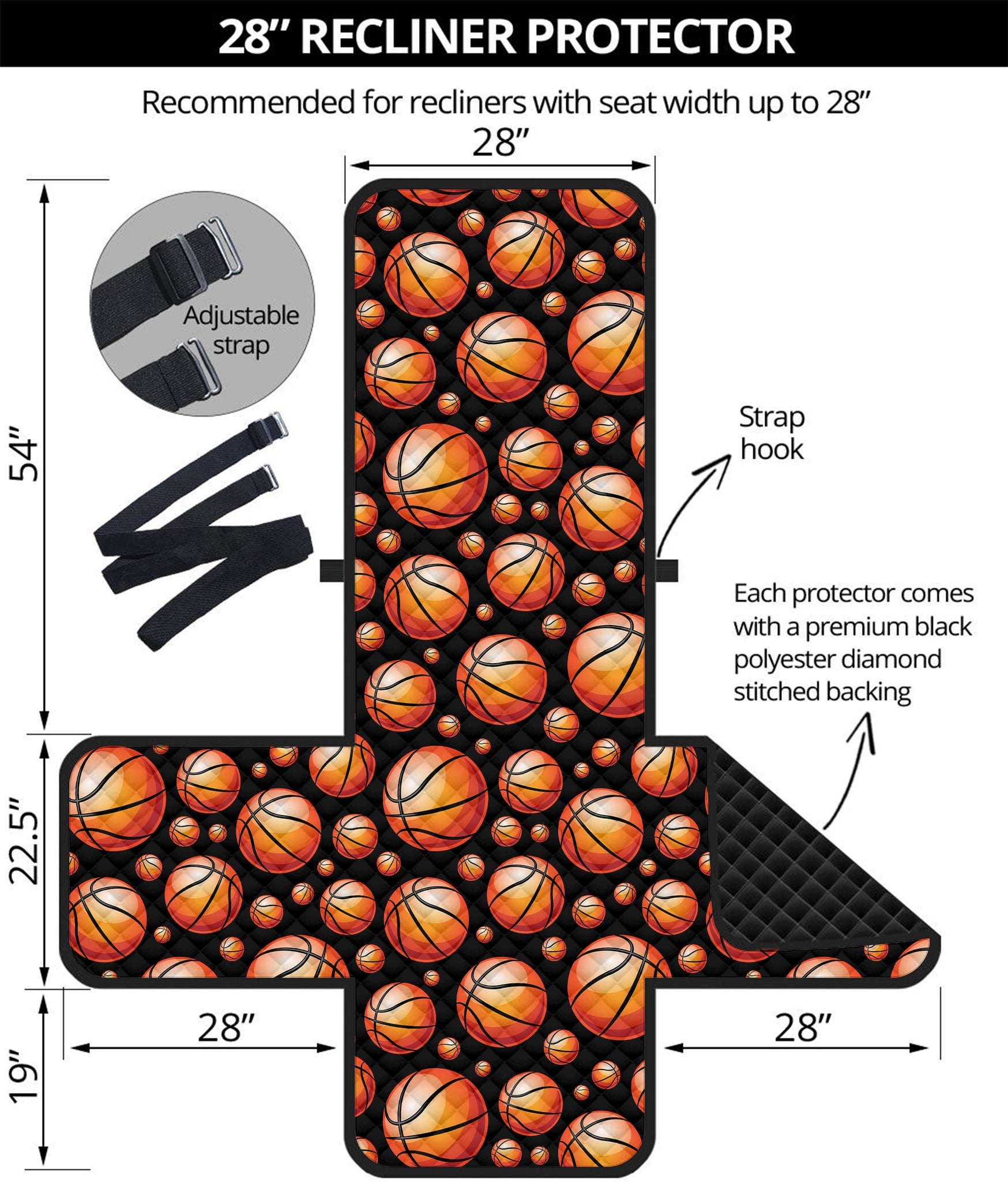 Black Basketball Pattern Print Recliner Protector