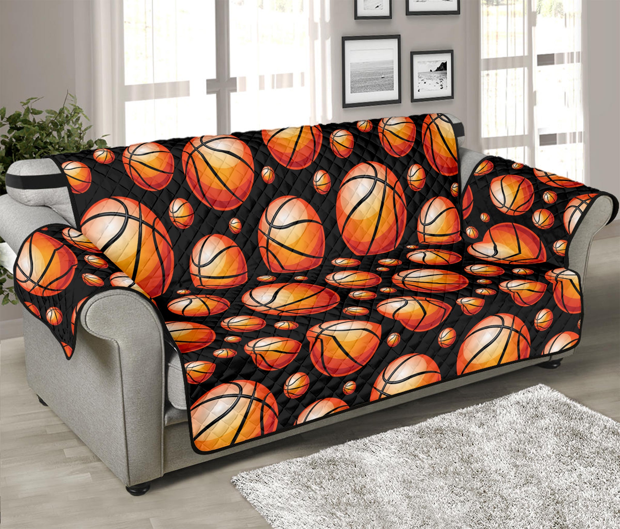 Black Basketball Pattern Print Sofa Protector