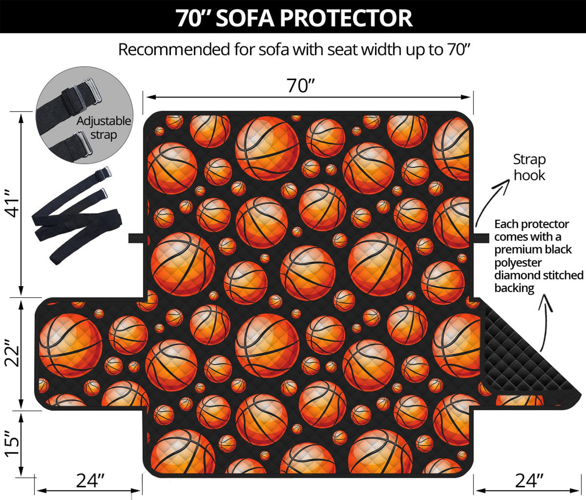 Black Basketball Pattern Print Sofa Protector