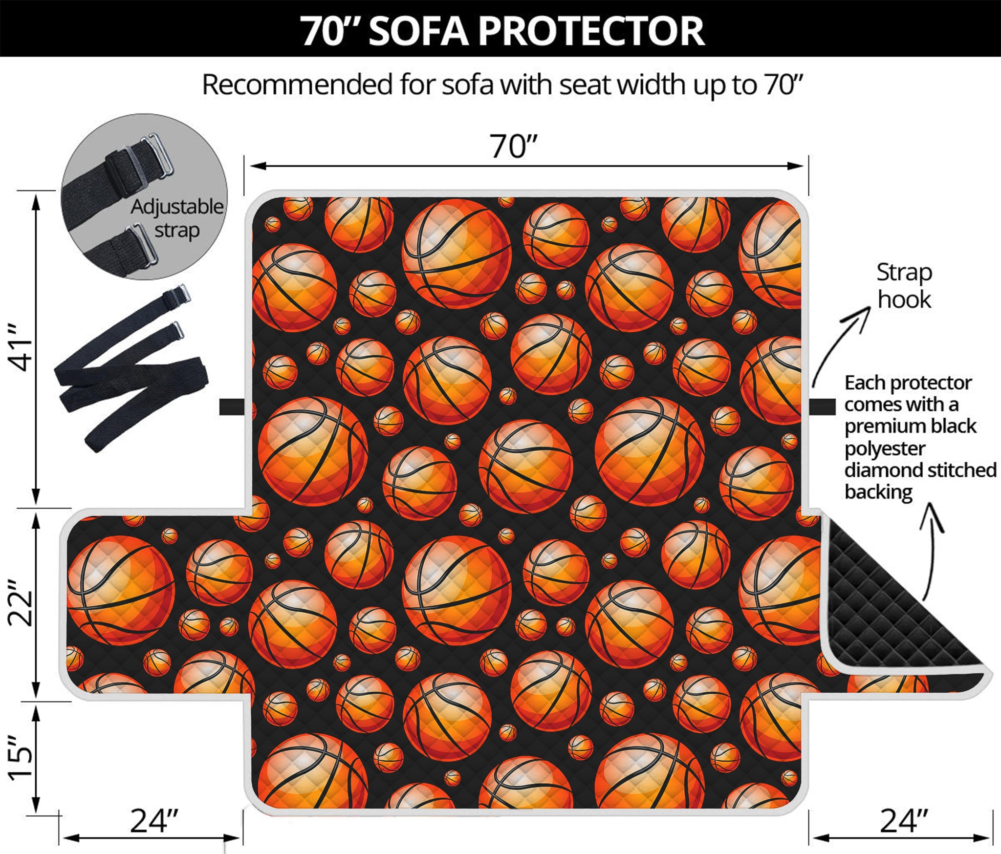 Black Basketball Pattern Print Sofa Protector