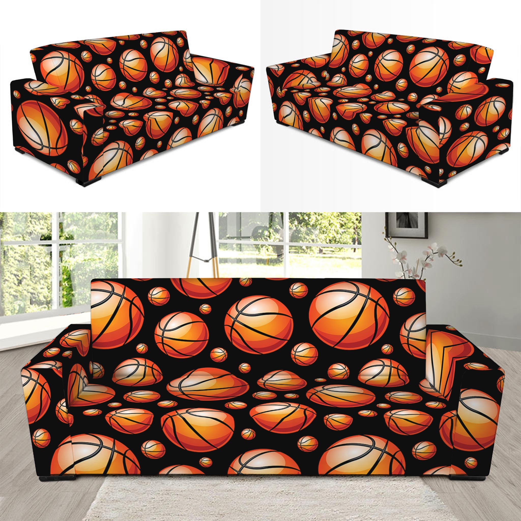 Black Basketball Pattern Print Sofa Slipcover