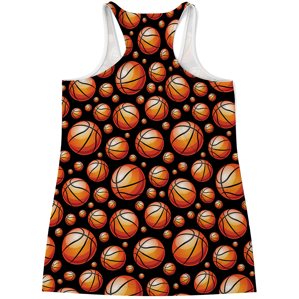 Black Basketball Pattern Print Women's Racerback Tank Top