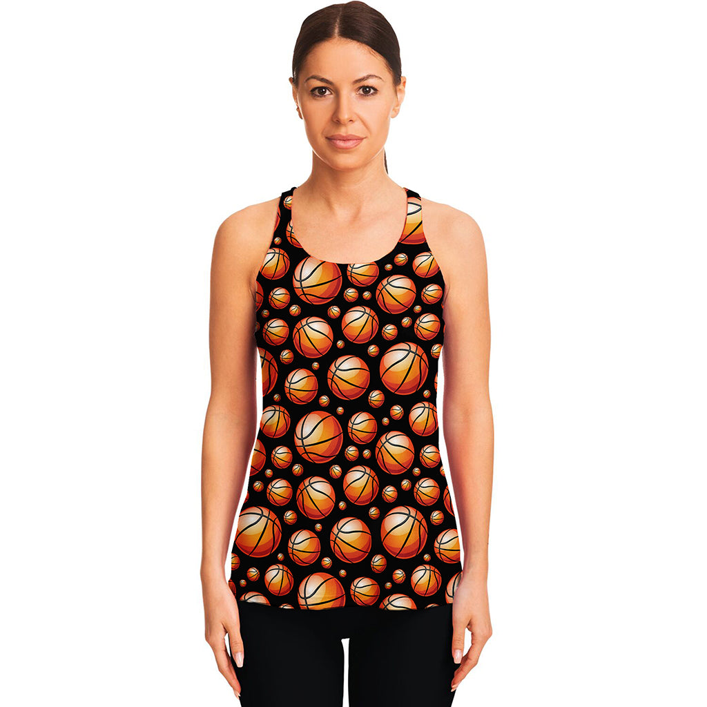 Black Basketball Pattern Print Women's Racerback Tank Top
