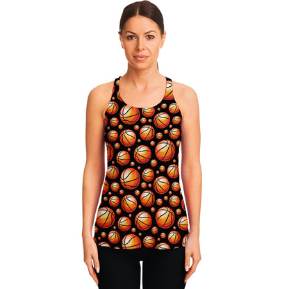 Black Basketball Pattern Print Women's Racerback Tank Top