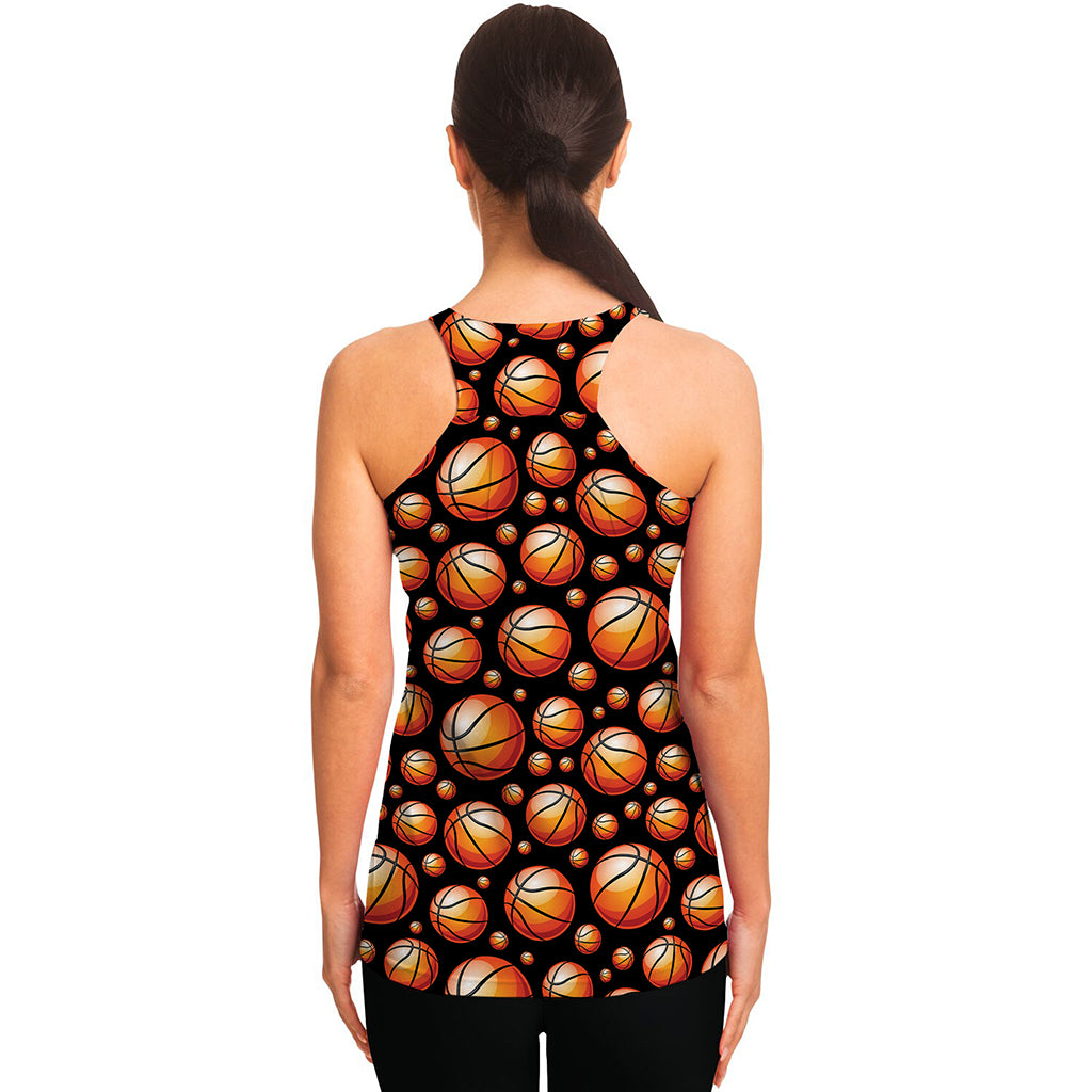 Black Basketball Pattern Print Women's Racerback Tank Top