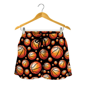 Black Basketball Pattern Print Women's Shorts