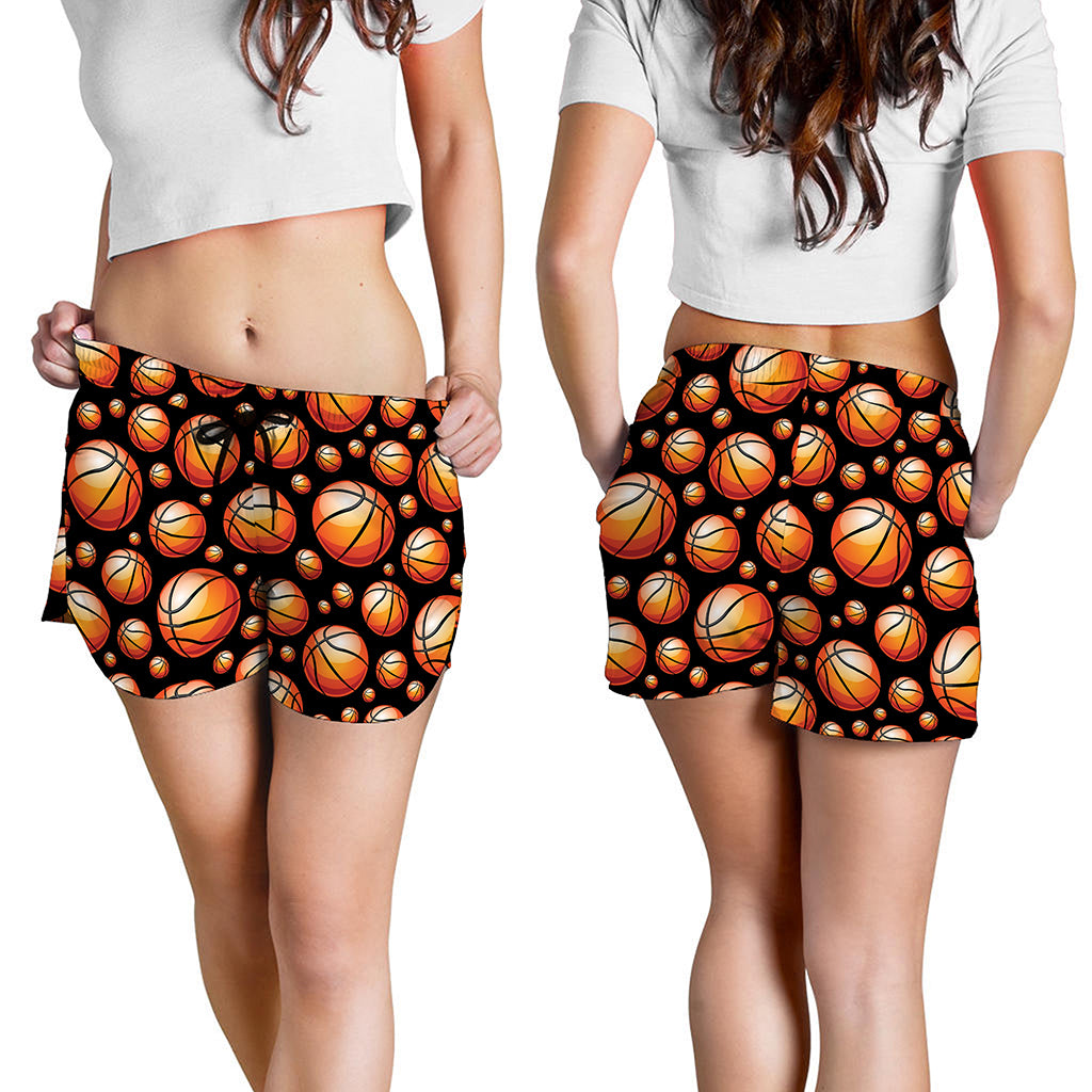 Black Basketball Pattern Print Women's Shorts