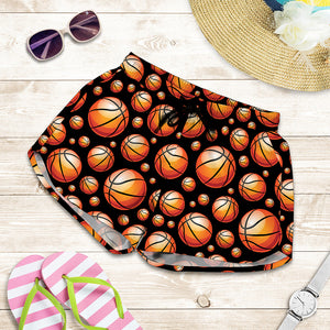 Black Basketball Pattern Print Women's Shorts