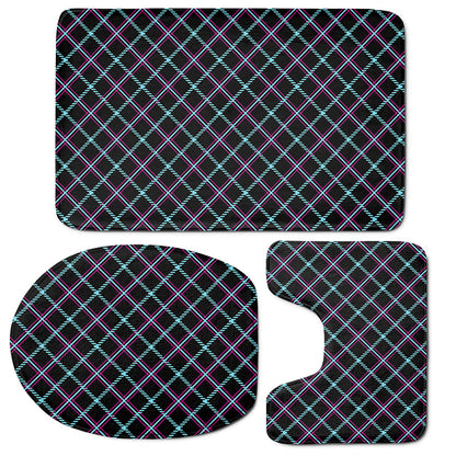 Black Blue And Pink Tartan Pattern Print 3 Piece Bath Mat Set