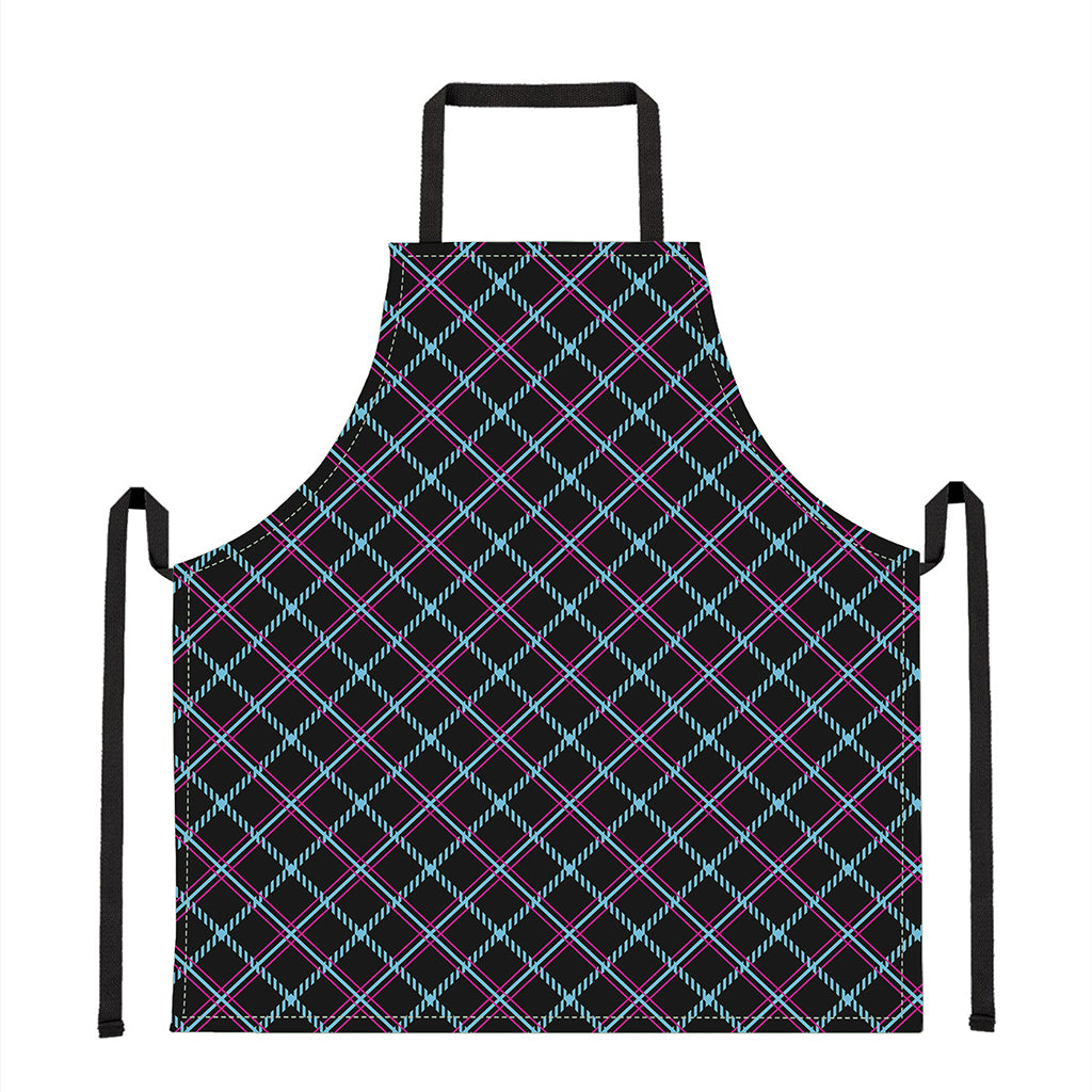 Black Blue And Pink Tartan Pattern Print Apron