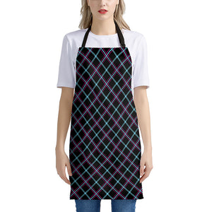 Black Blue And Pink Tartan Pattern Print Apron