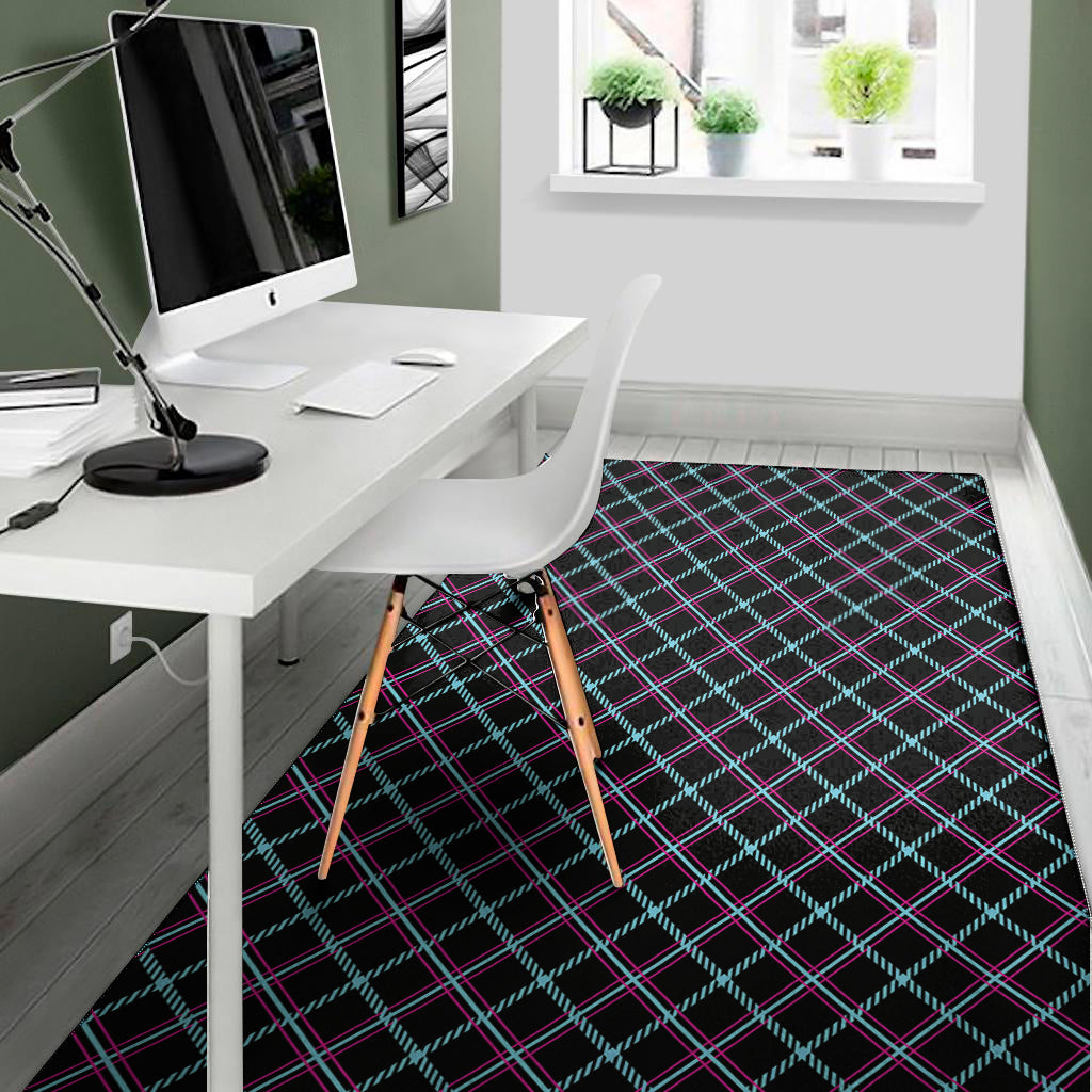 Black Blue And Pink Tartan Pattern Print Area Rug