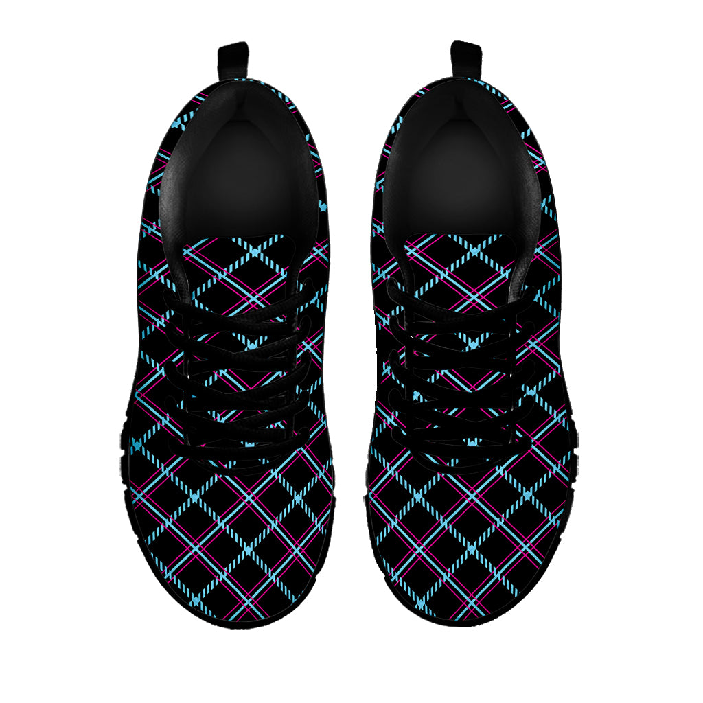 Black Blue And Pink Tartan Pattern Print Black Sneakers