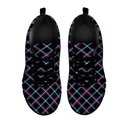 Black Blue And Pink Tartan Pattern Print Black Sneakers
