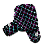 Black Blue And Pink Tartan Pattern Print Boxing Gloves