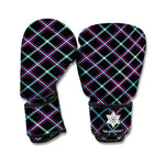 Black Blue And Pink Tartan Pattern Print Boxing Gloves